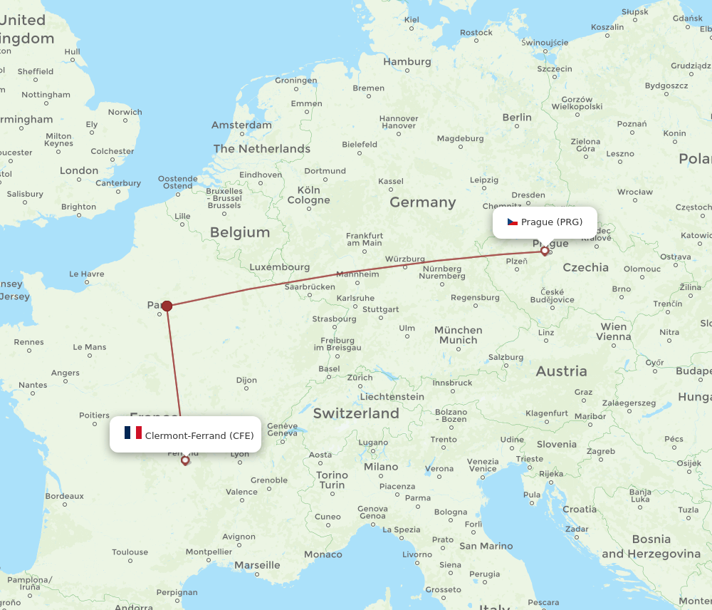 Flights from Prague to Clermont Ferrand PRG to CFE Flight Routes