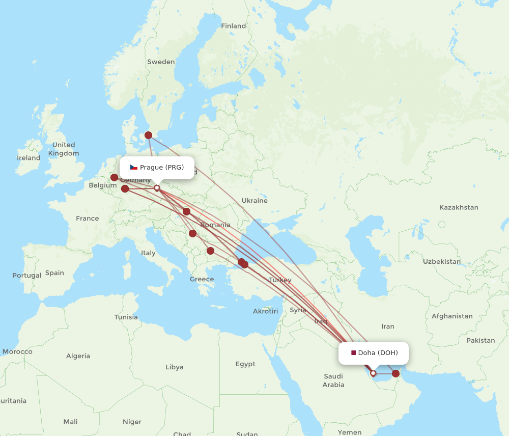 Flights from Prague to Doha PRG to DOH Flight Routes