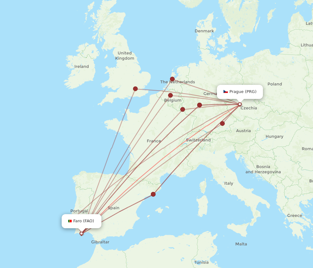 Flights from Prague to Faro PRG to FAO Flight Routes