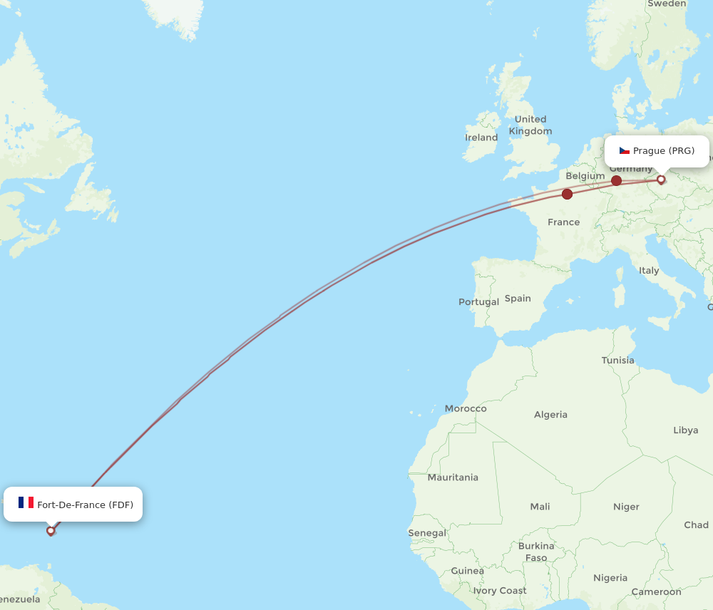 Flights from Prague to Fort De France PRG to FDF Flight Routes