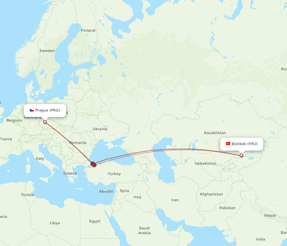 Flights from Prague to Bishkek PRG to FRU Flight Routes