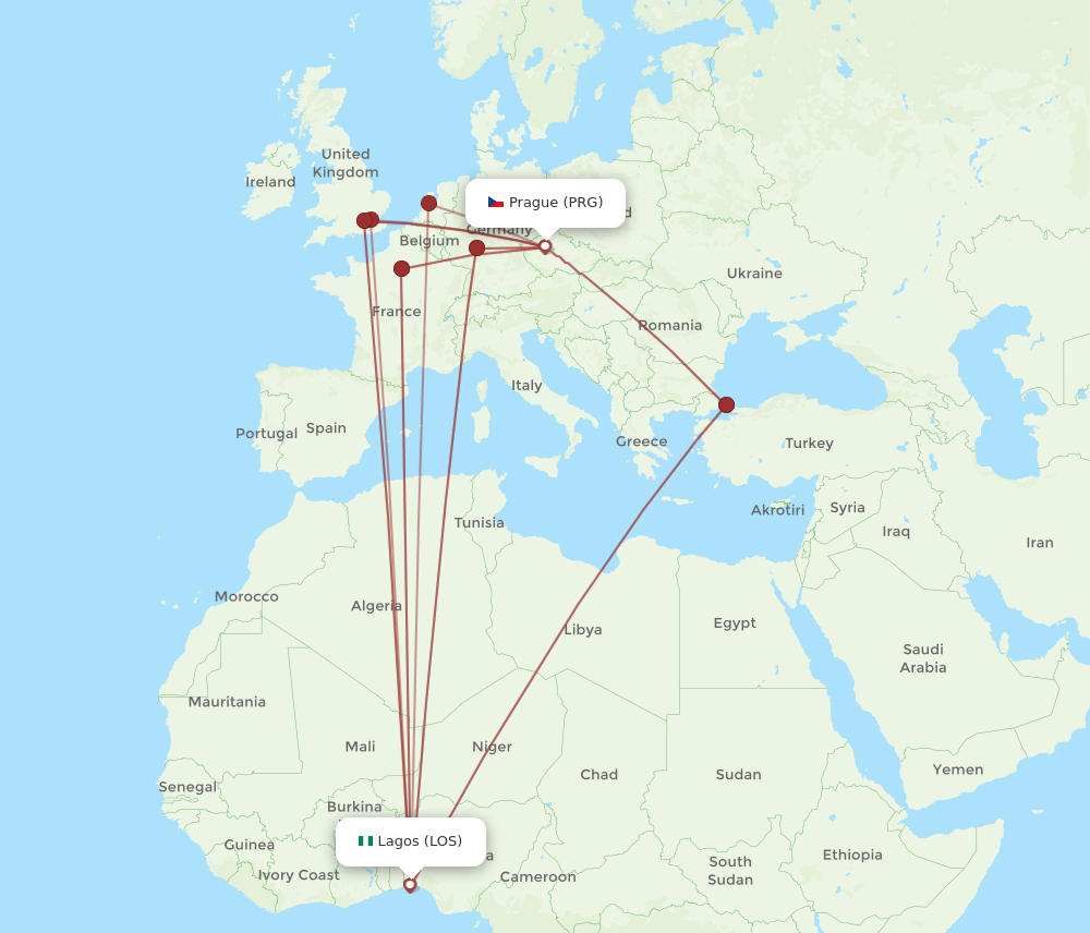 Flights from Prague to Lagos PRG to LOS Flight Routes