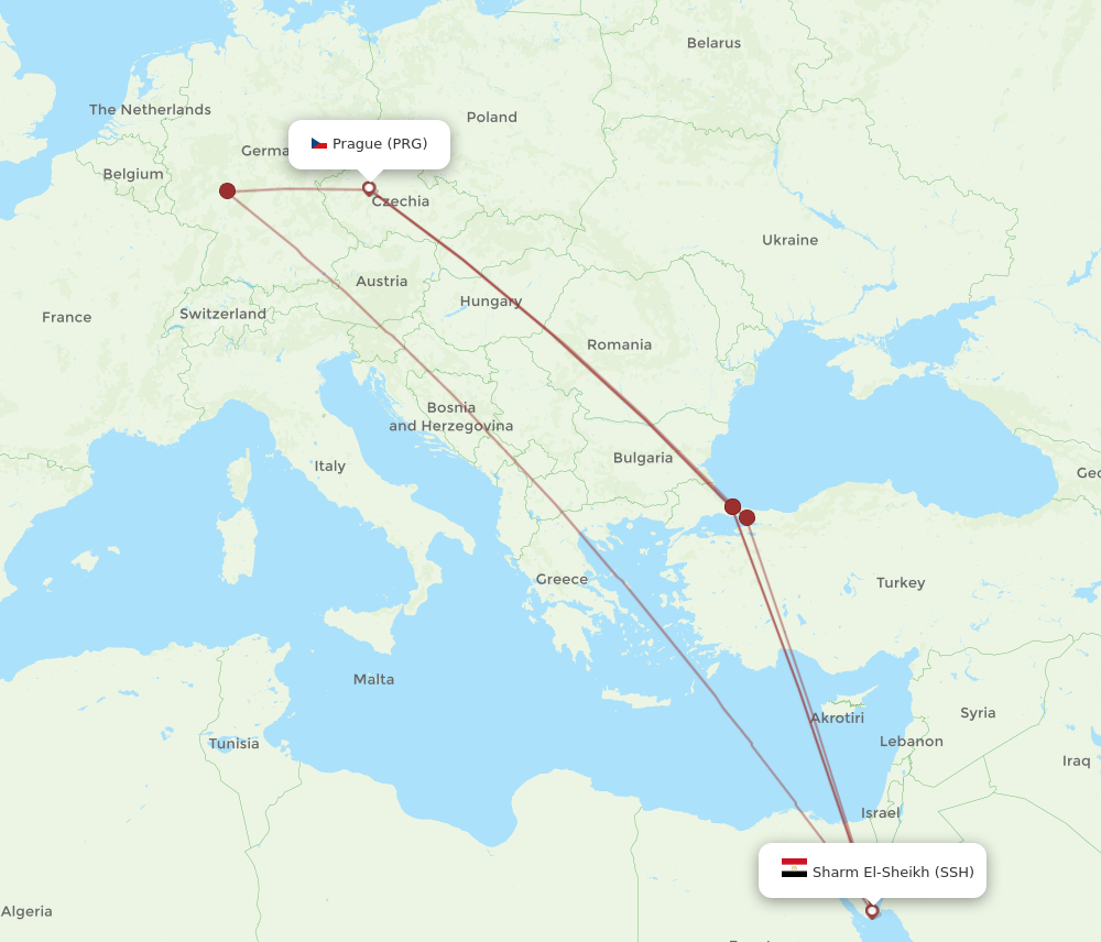 Flights from Prague to Sharm el Sheikh PRG to SSH Flight Routes