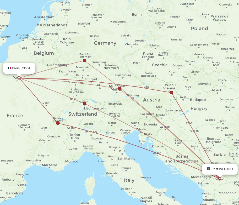 Flights from Pristina to Paris, PRN to CDG - Flight Routes