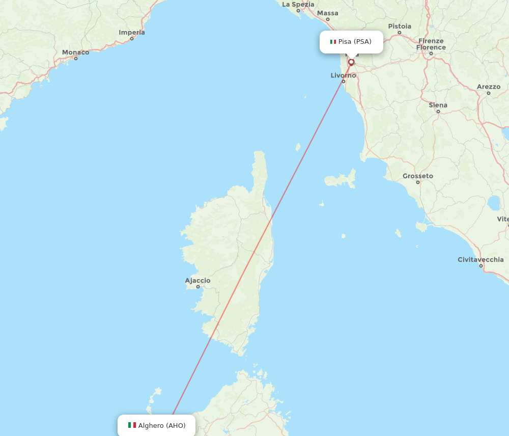 All Flight Routes From Pisa To Alghero, PSA To AHO - Flight Routes