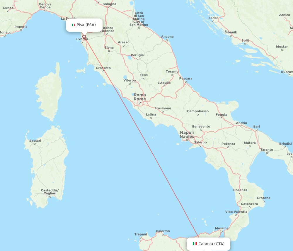 Flights from Pisa to Catania PSA to CTA Flight Routes