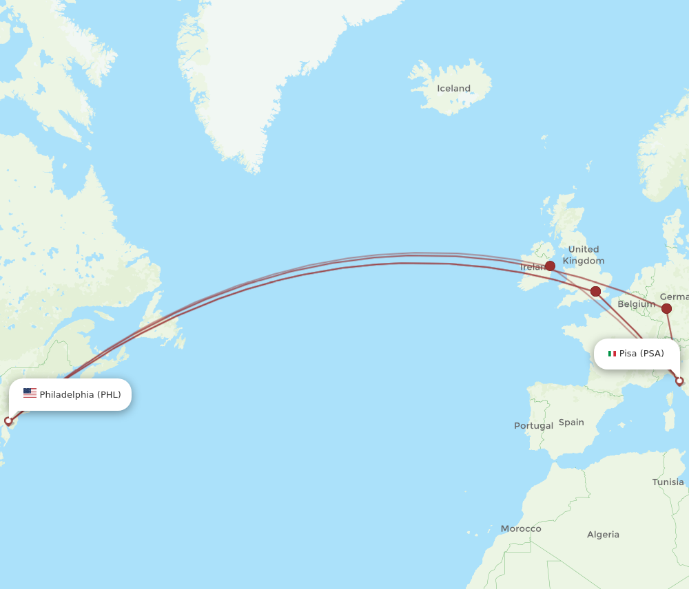 All Flight Routes From Pisa To Philadelphia, PSA To PHL - Flight Routes