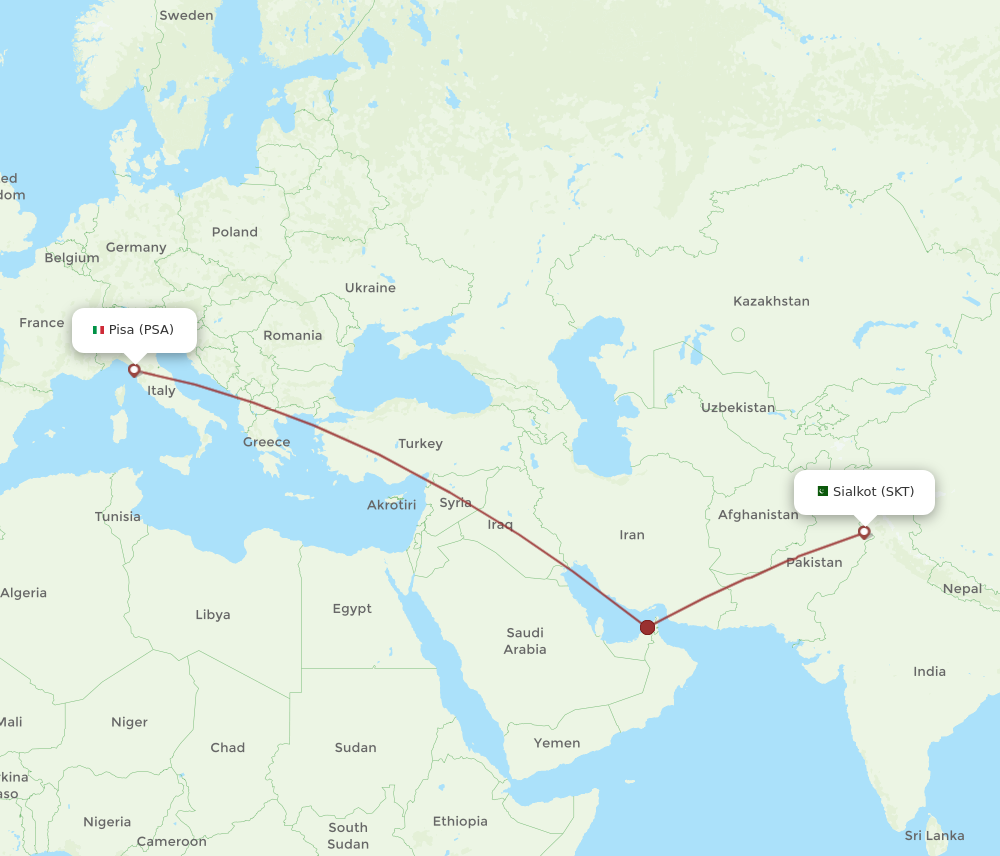 All Flight Routes From Pisa To Sialkot, PSA To SKT - Flight Routes