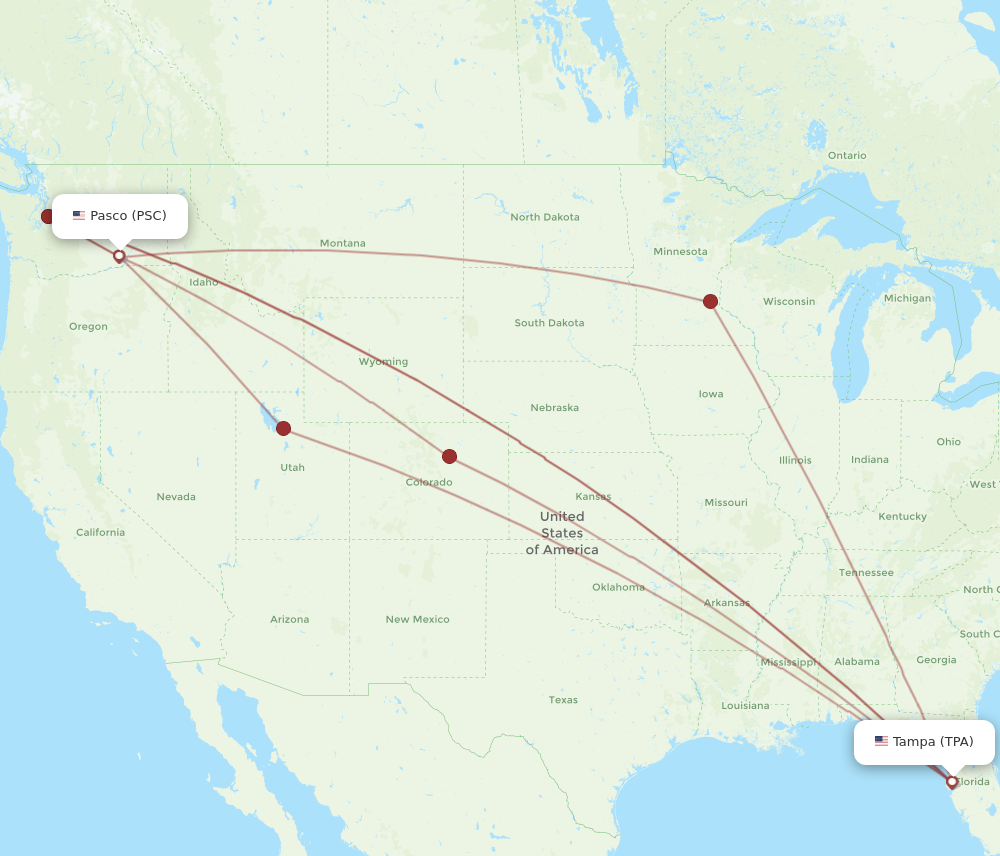 All flight routes from Pasco to Tampa, PSC to TPA - Flight Routes