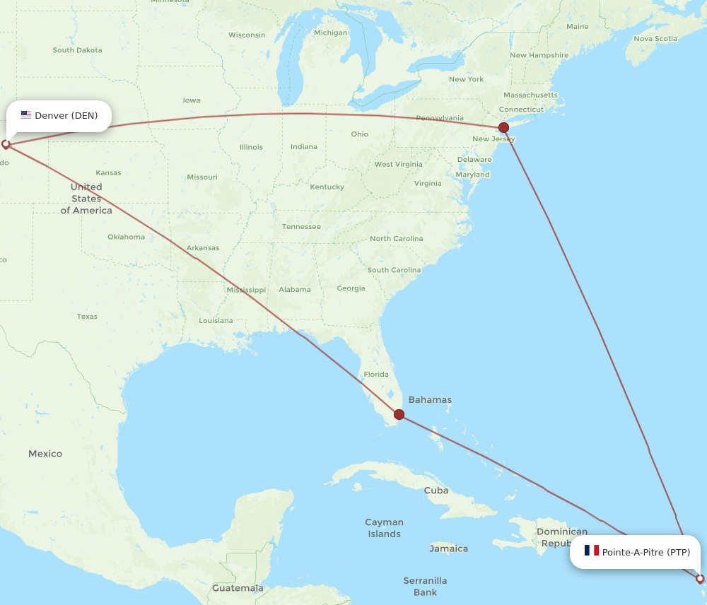 All Flight Routes From Pointe A Pitre To Denver Ptp To Den Flight Routes 1445