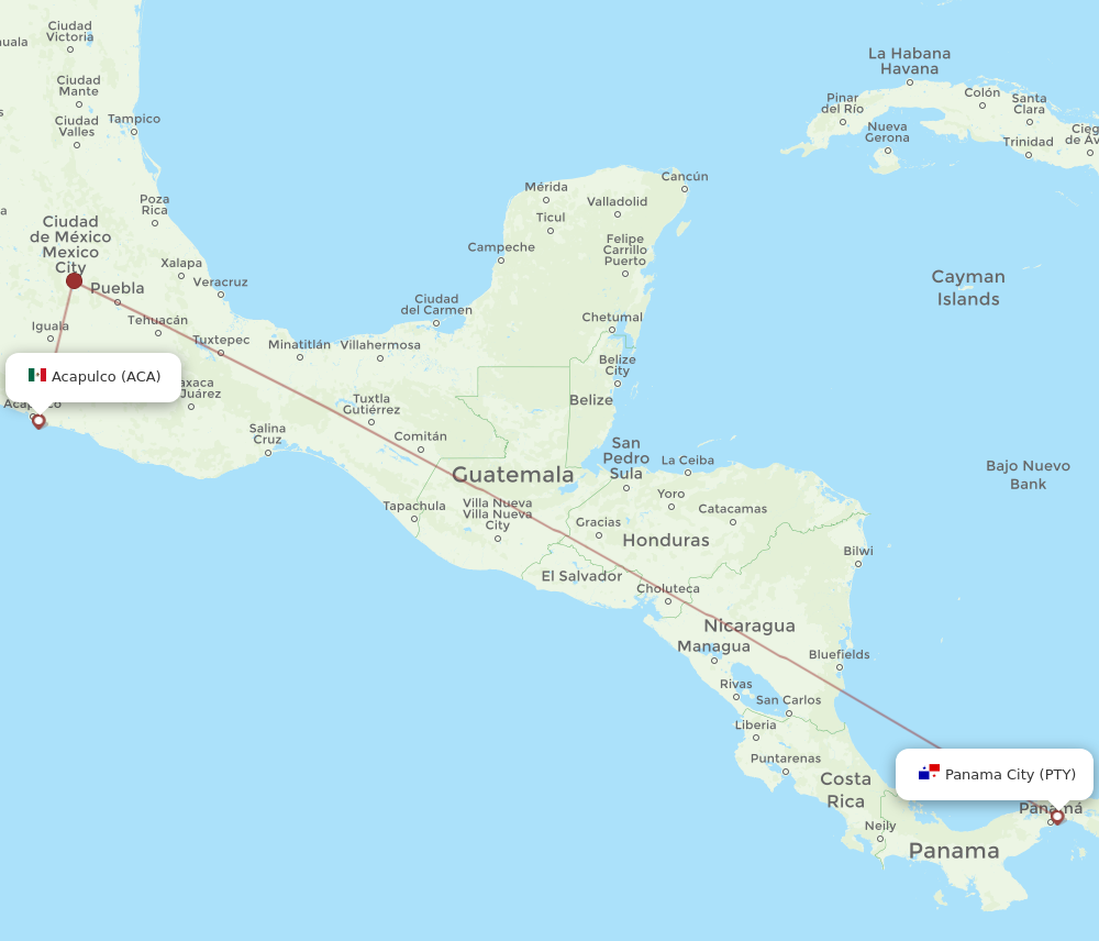 Flights from Panama City to Acapulco PTY to ACA Flight Routes