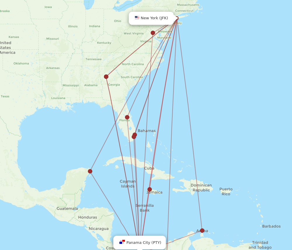 Flights from Panama City to New York PTY to JFK Flight Routes