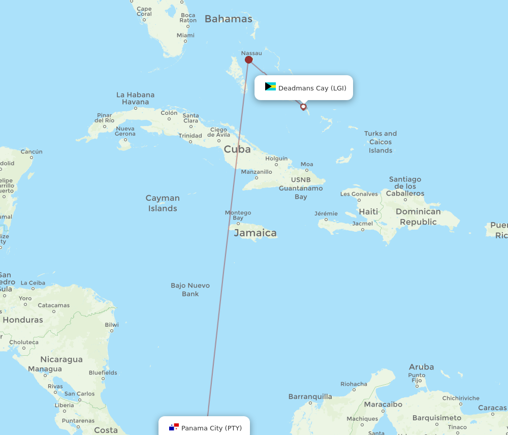 Flights from Deadmans Cay to Panama City, LGI to PTY - Flight Routes