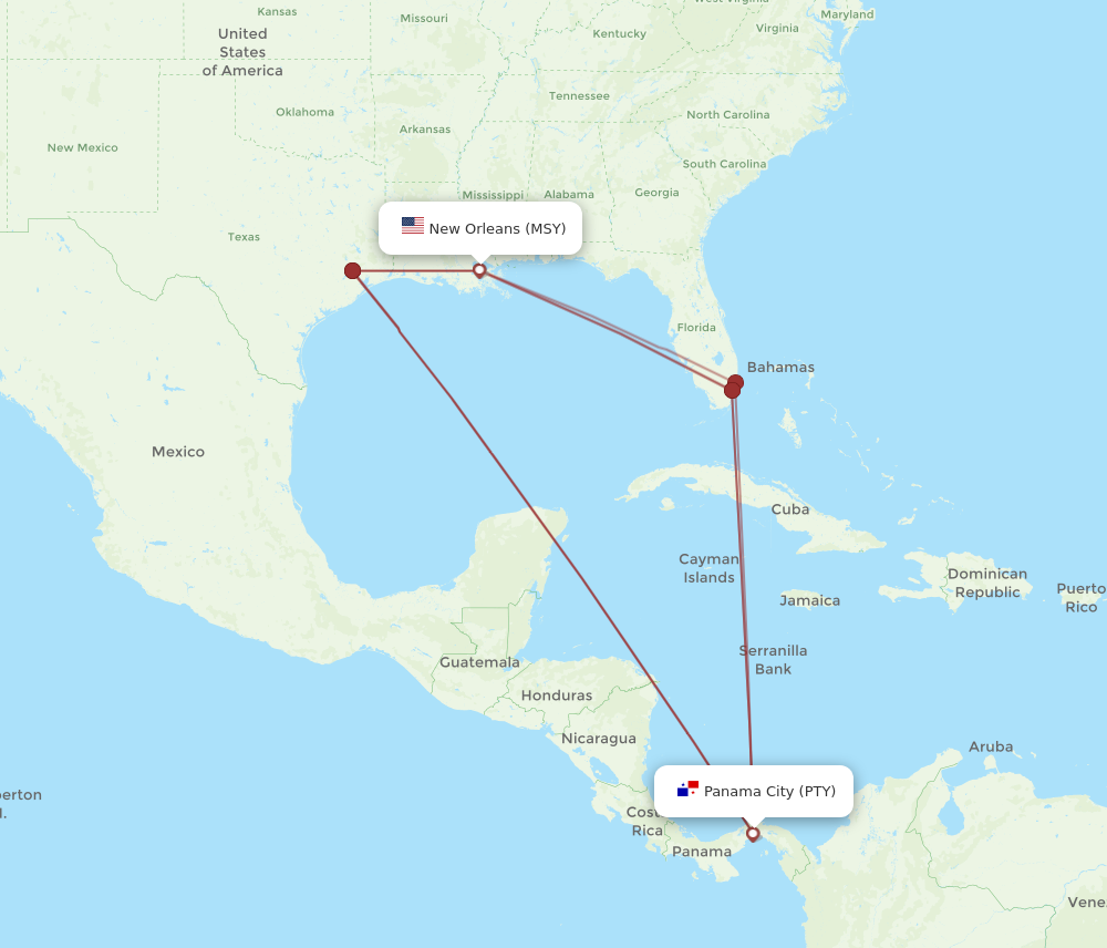 All flight routes from Panama City to New Orleans, PTY to MSY - Flight ...