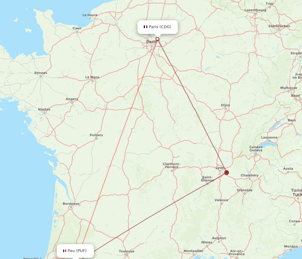 Flights from Pau to Paris PUF to CDG Flight Routes