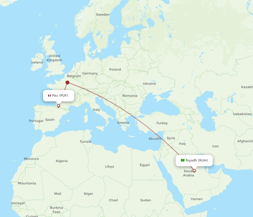 PUF to RUH flights and routes map