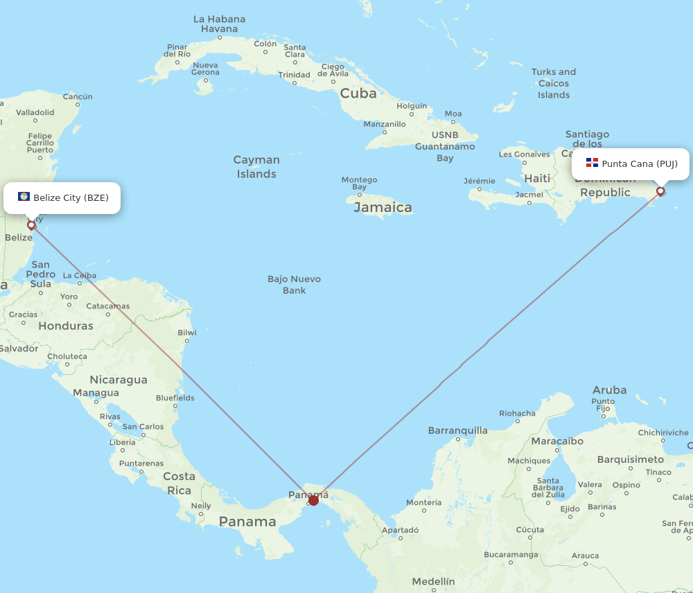 Flights from Punta Cana to Belize City PUJ to BZE Flight Routes