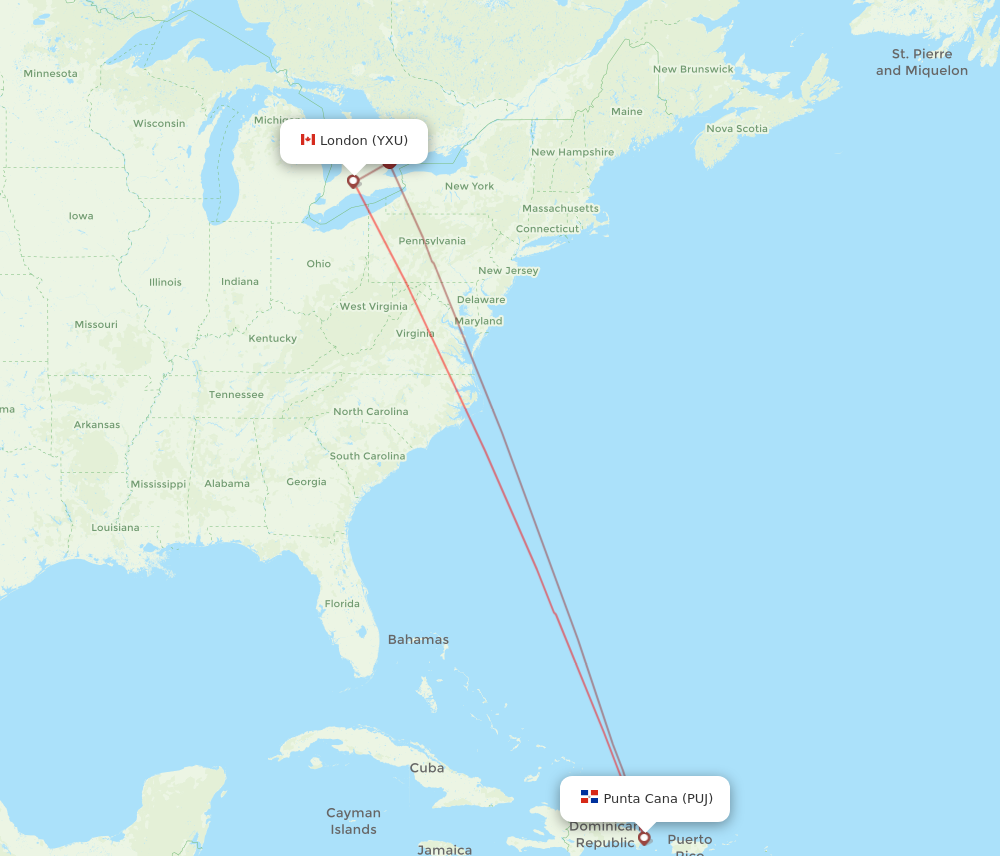 Flights from Punta Cana to London PUJ to YXU Flight Routes