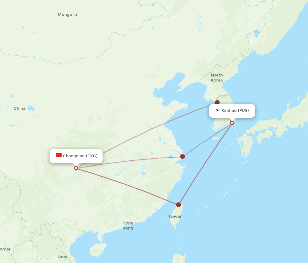 PUS to CKG flights and routes map