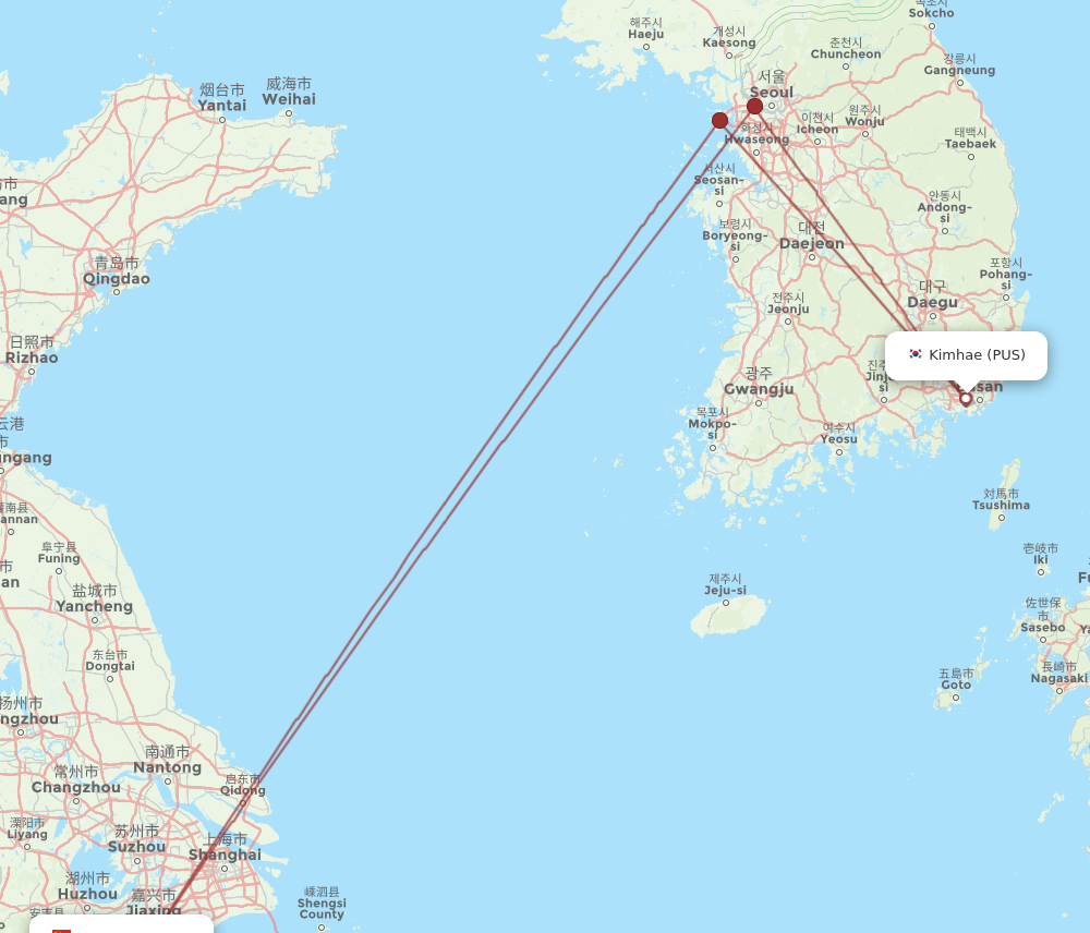 PUS to HGH flights and routes map