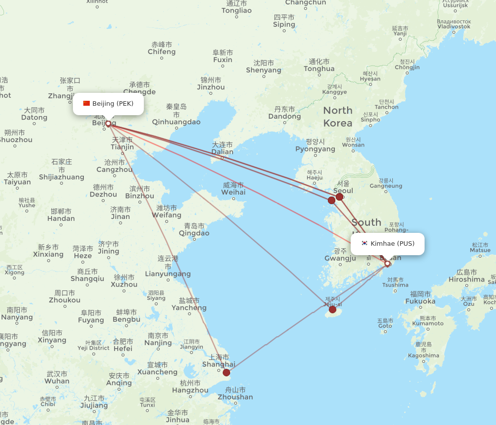 PUS to PEK flights and routes map