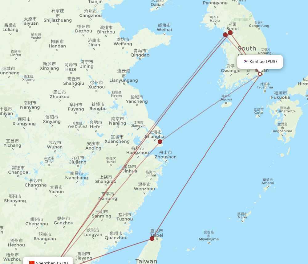 PUS to SZX flights and routes map