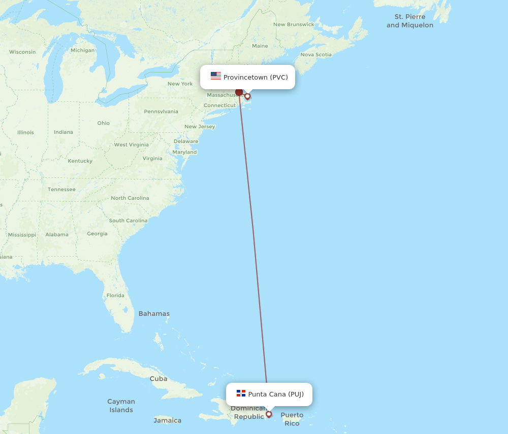 Flights from Provincetown to Punta Cana PVC to PUJ Flight Routes