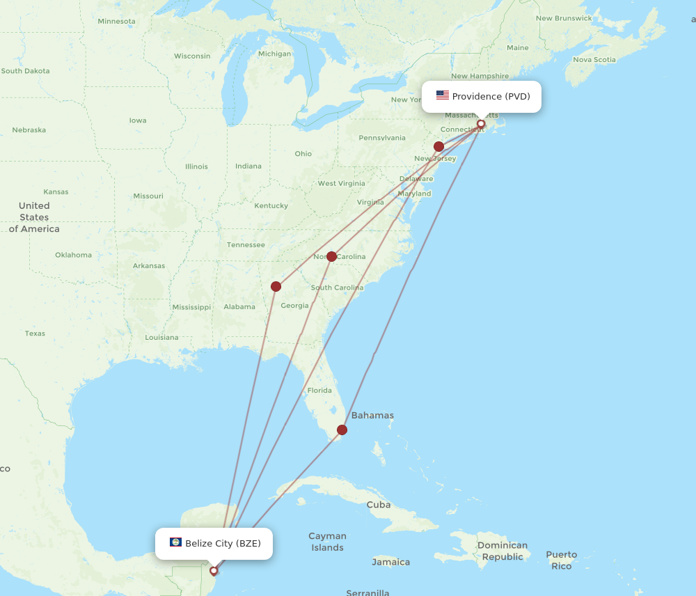 Flights from Providence to Belize City, PVD to BZE - Flight Routes