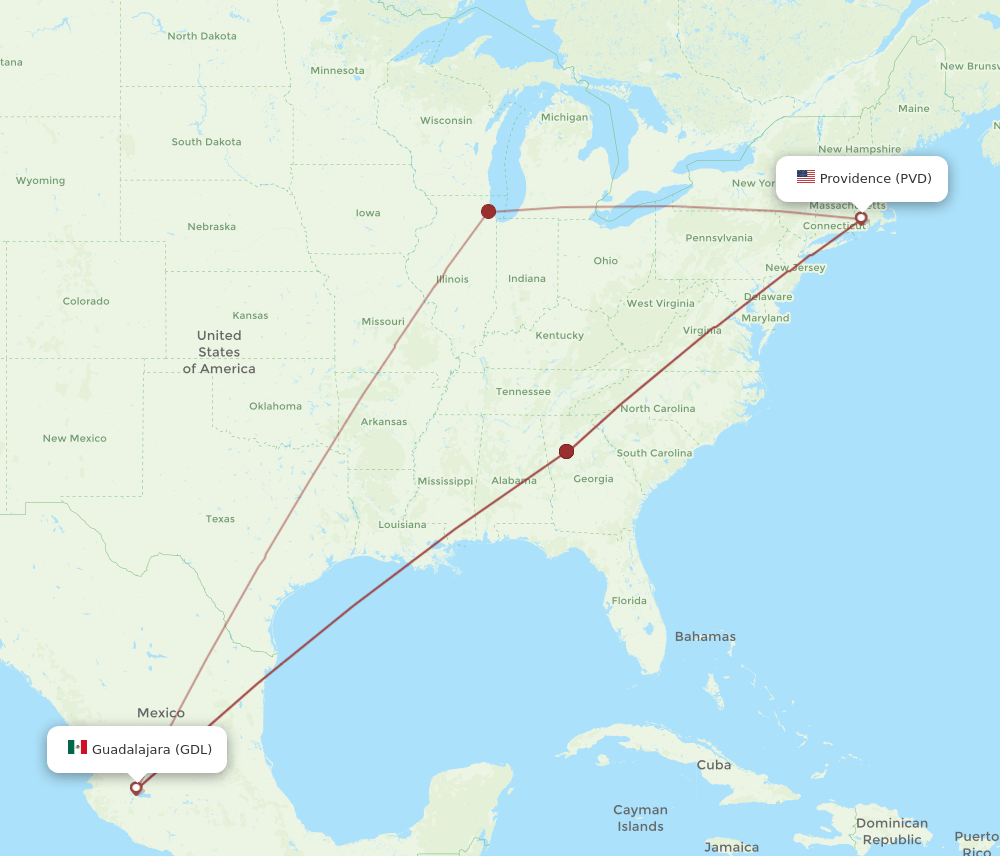 All Flight Routes From Providence To Guadalajara Pvd To Gdl Flight Routes 4989