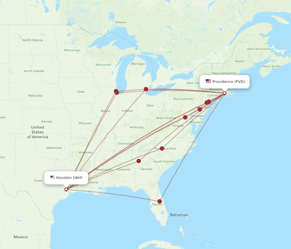 All flight routes from Providence to Houston, PVD to IAH - Flight Routes