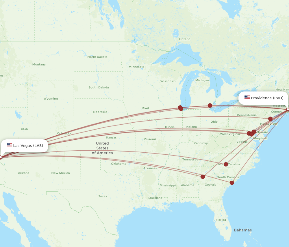 Flights from Providence to Las Vegas PVD to LAS Flight Routes