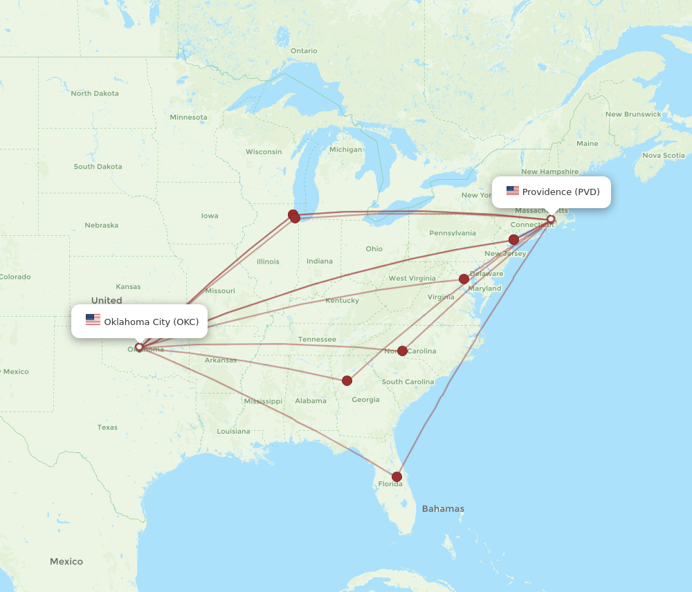 Flights from Providence to Oklahoma City PVD to OKC Flight Routes