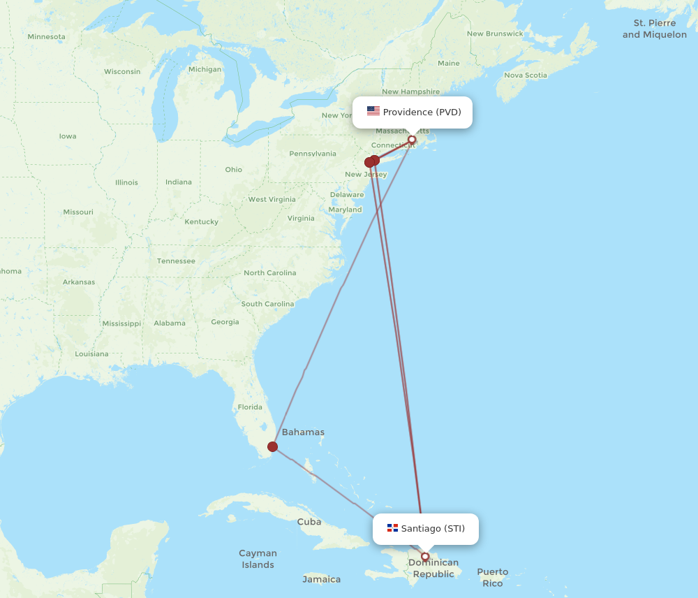 Flights from Providence to Santiago, PVD to STI - Flight Routes