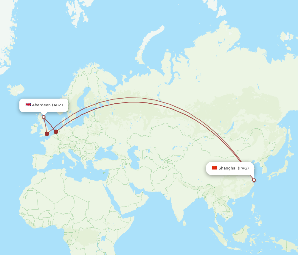 PVG to ABZ flights and routes map