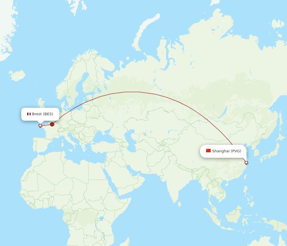 PVG to BES flights and routes map