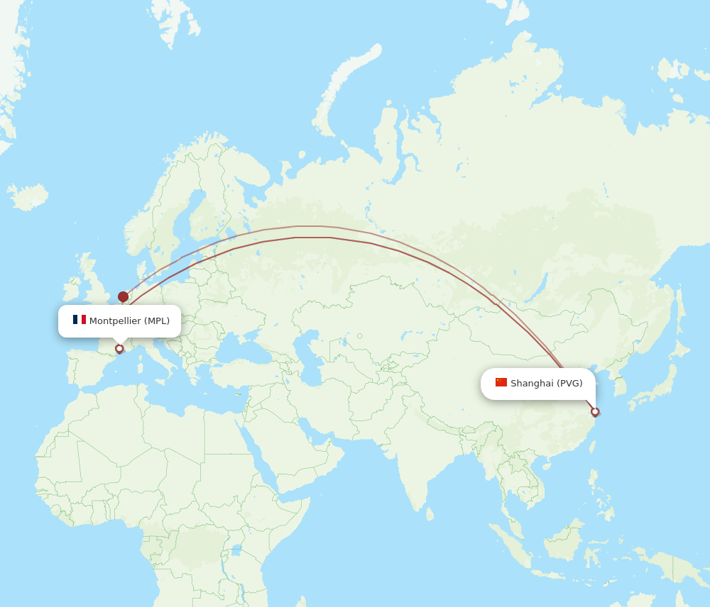 PVG to MPL flights and routes map