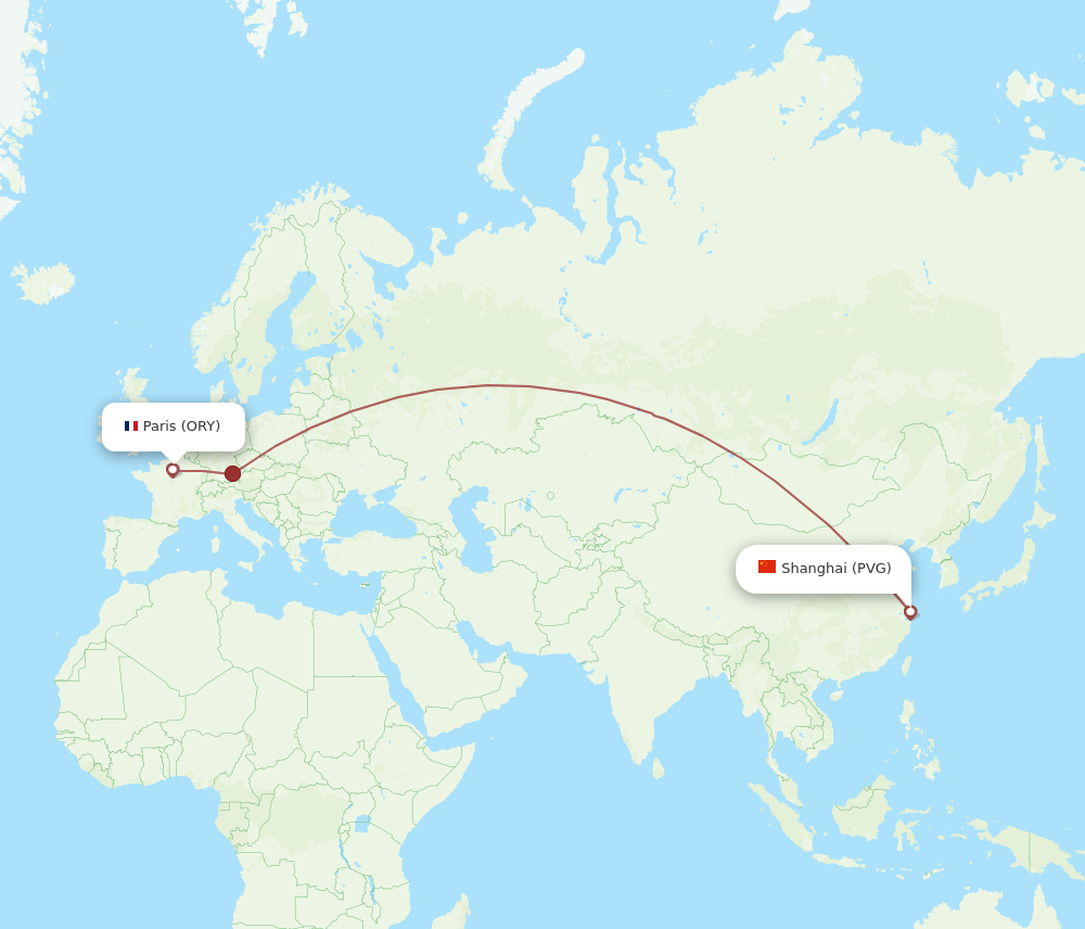 PVG to ORY flights and routes map