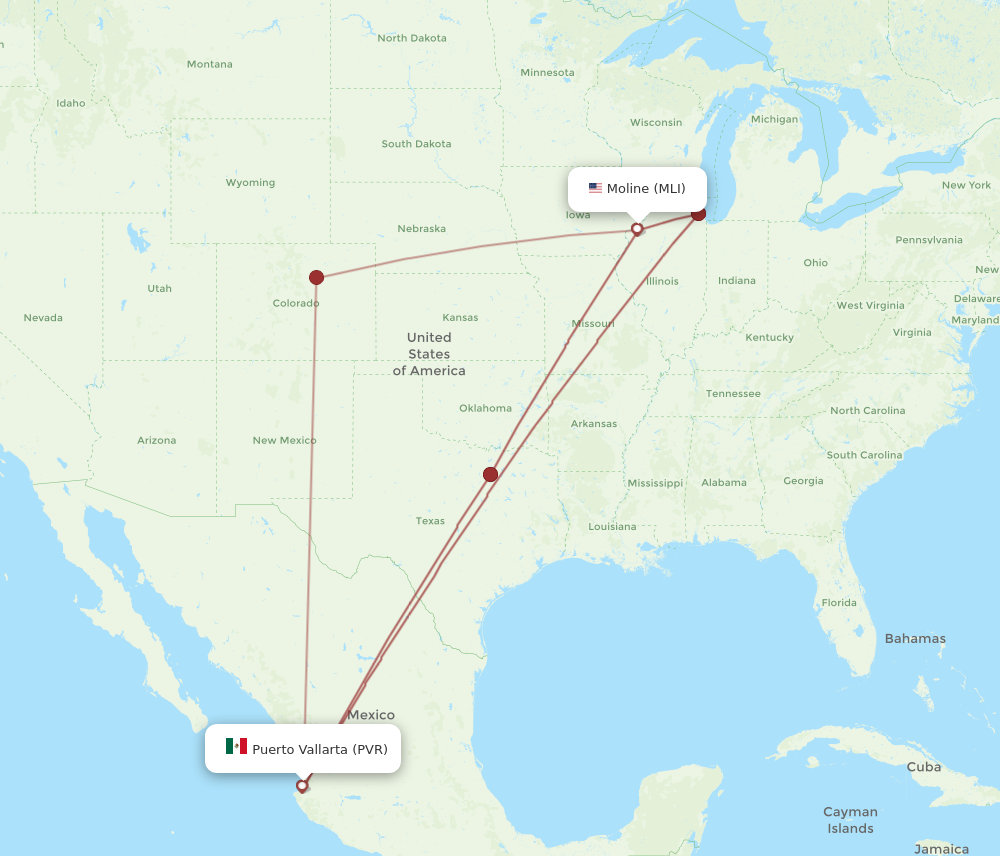 Flights from Puerto Vallarta to Moline, PVR to MLI - Flight Routes