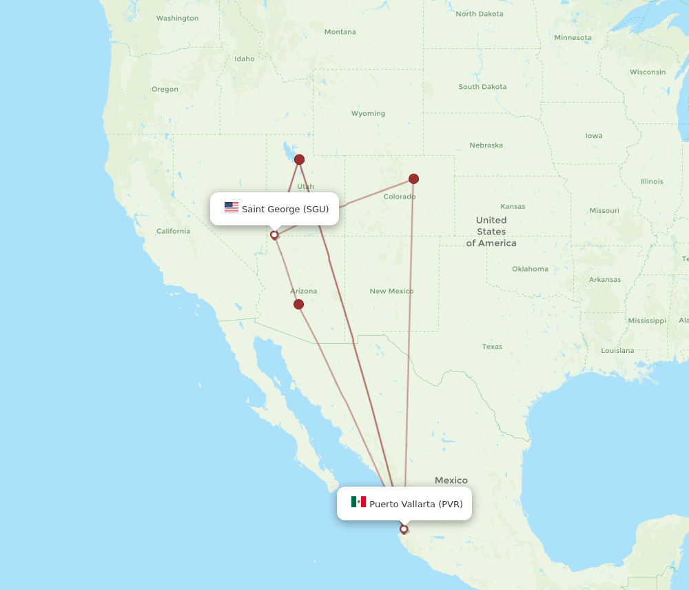 All flight routes from Puerto Vallarta to Saint George, PVR to SGU ...