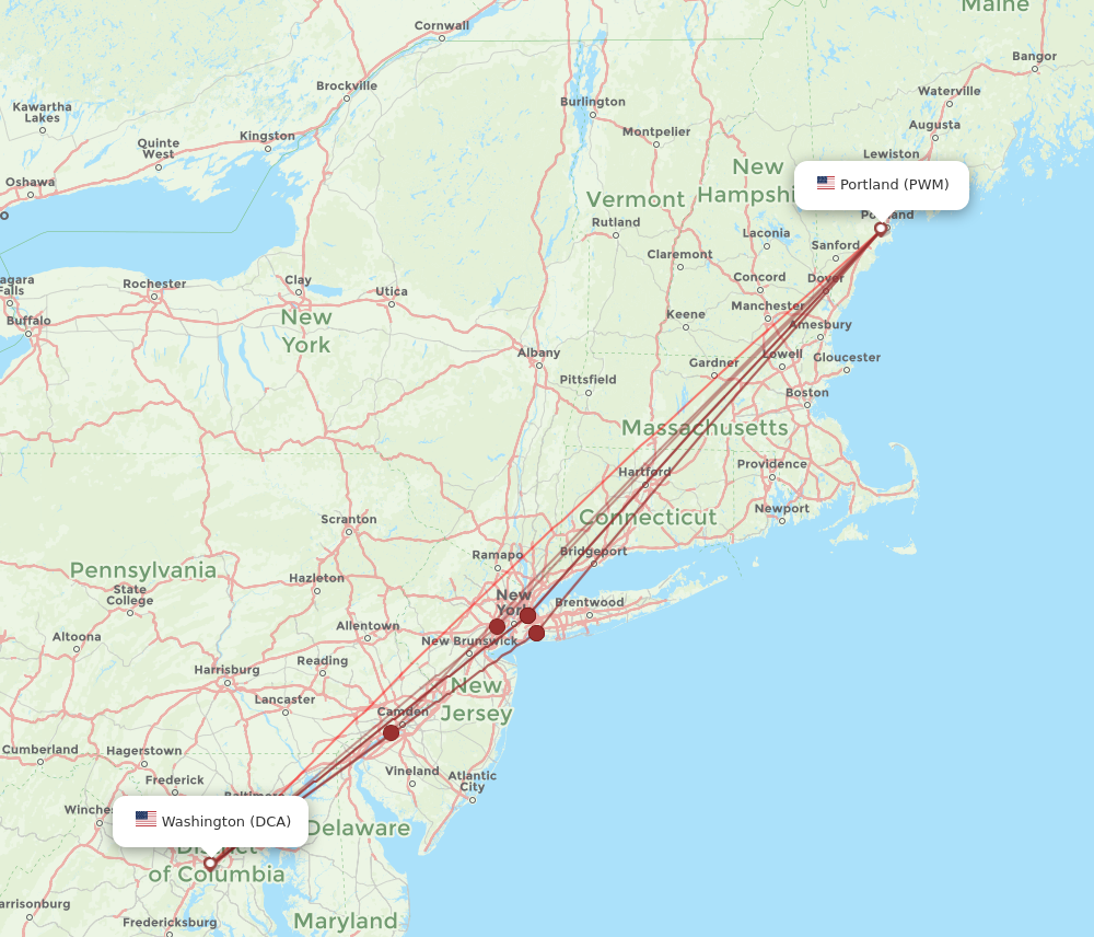 Flights from Portland to Washington PWM to DCA Flight Routes