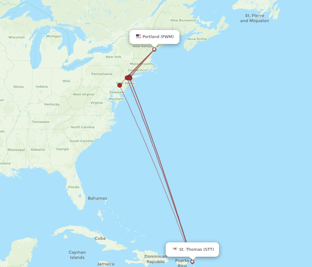 Flights from Portland to Saint Thomas PWM to STT Flight Routes