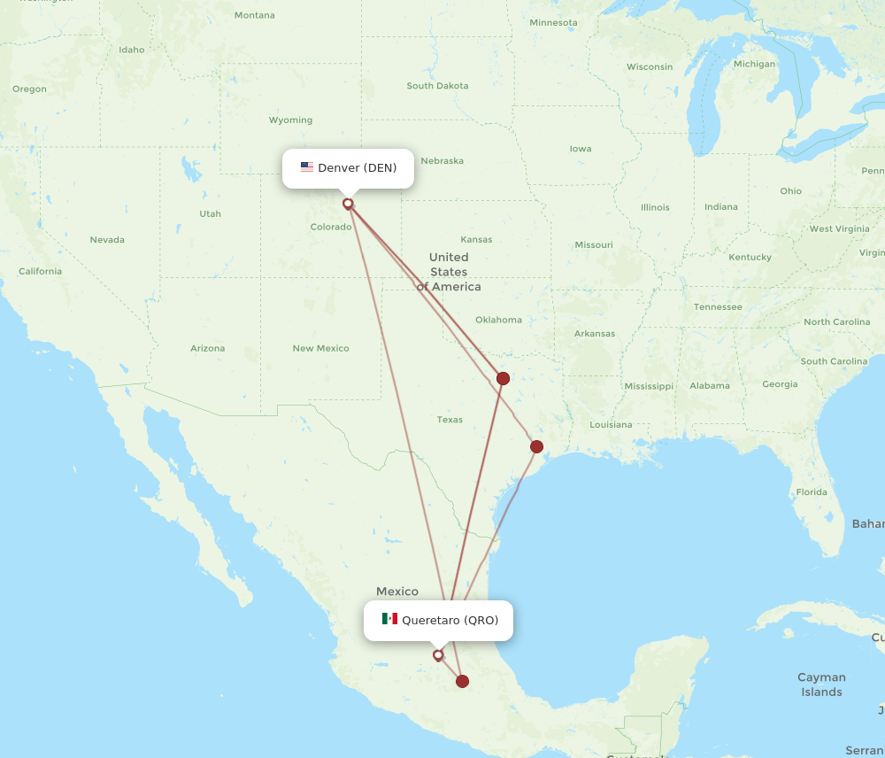 All flight routes from Queretaro to Denver, QRO to DEN - Flight Routes