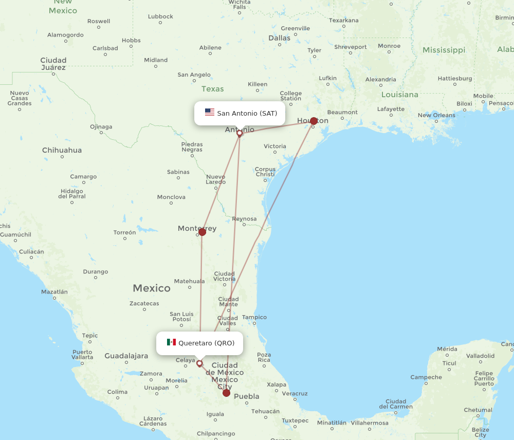 Flights from Queretaro to San Antonio QRO to SAT Flight Routes