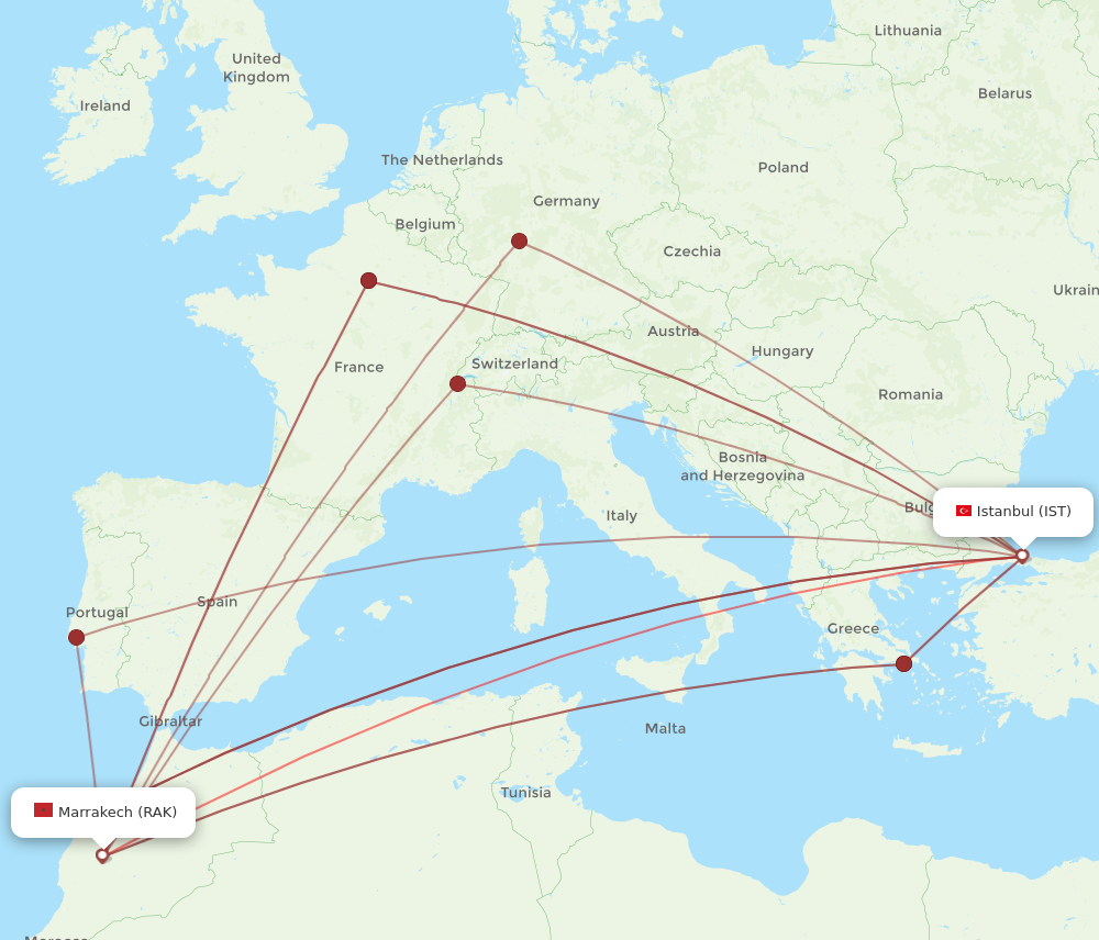 All Flight Routes From Marrakech To Istanbul, RAK To IST - Flight Routes