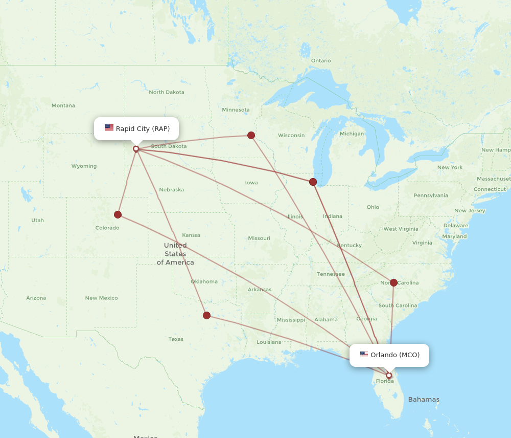 Flights from Rapid City to Orlando RAP to MCO Flight Routes