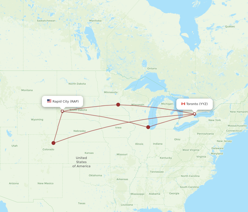 Flights from Rapid City to Toronto RAP to YYZ Flight Routes