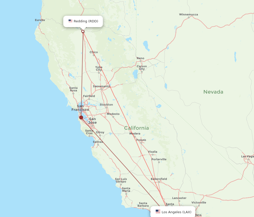 All Flight Routes From Redding To Los Angeles Rdd To Lax Flight Routes 6317