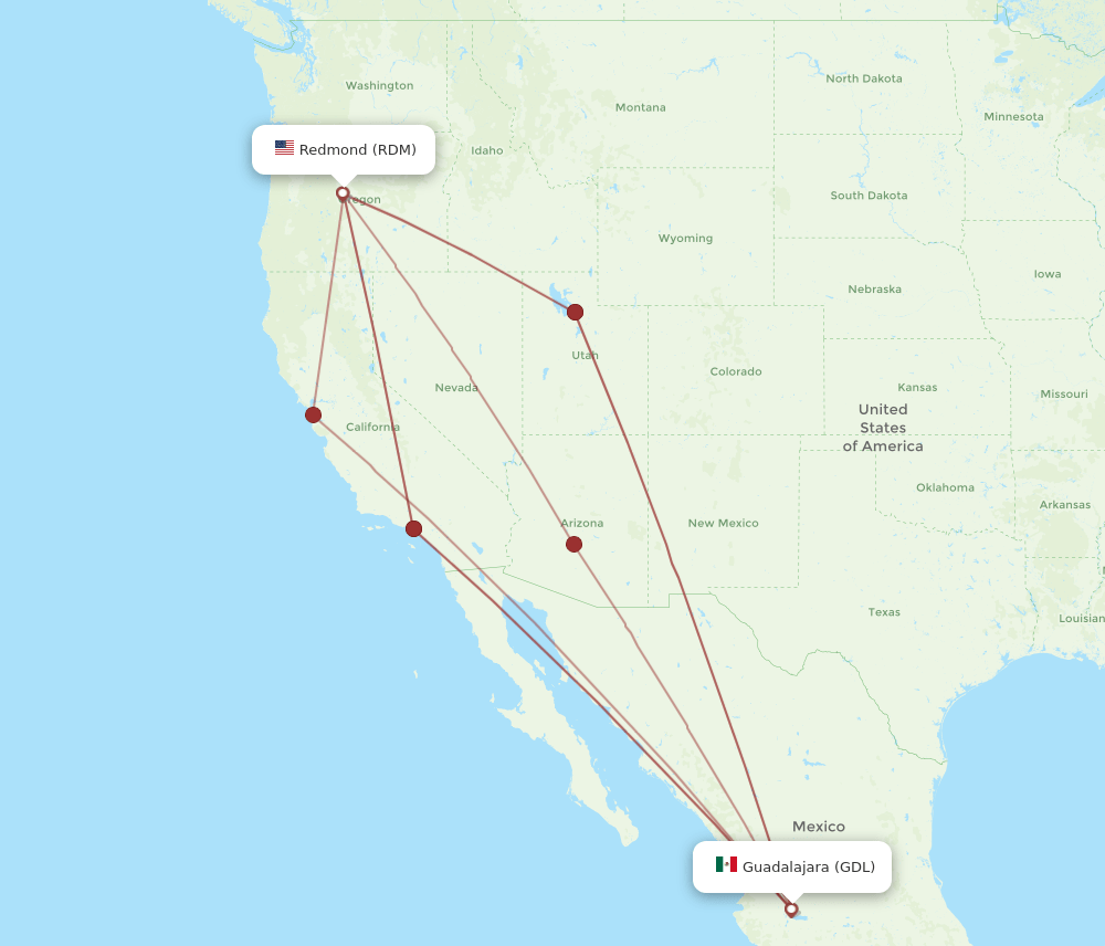 All Flight Routes From Redmond To Guadalajara Rdm To Gdl Flight Routes 7500