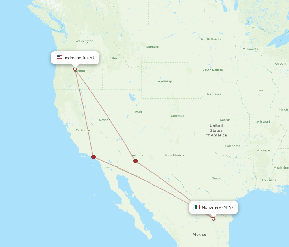 Flights from Redmond to Monterrey, RDM to MTY - Flight Routes