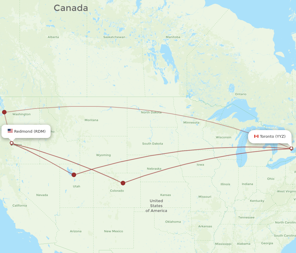 All flight routes from Redmond to Toronto, RDM to YYZ - Flight Routes